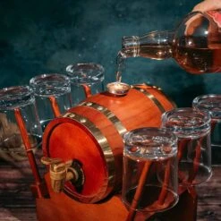 Barrel Decanter With 6 Whiskey Glasses By The Wine Savant - 1000 ML Mahogany Wood Old Fashioned Classic Whiskey Decanter Set, Gifts For Him, Father's Day, Gift Ideas -Refined Spirits Store 81JuZFk2qpL. AC SL1500