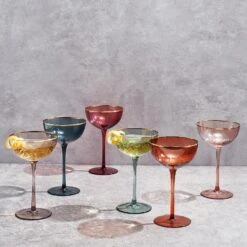 Vintage Art Deco Coupe For Champagne, Martini, Cocktails | Set Of 6 | 7 Oz Classic Cocktail Glassware - Manhattan, Cosmopolitan, Sidecar, Crystal Speakeasy Style Saucer Goblets With Stems (Muted) -Refined Spirits Store 81NkT87G0oL