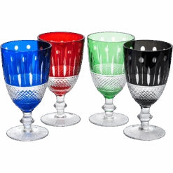 The Wine Savant Crystal Italian Multicolor Design Cups -Set Of 4 Short Chalice Glasses 8oz 5.7" H Venetian Italian Style Red, Blue, Green, Black Glasses, Great For Dinner Parties, Bars & Weddings