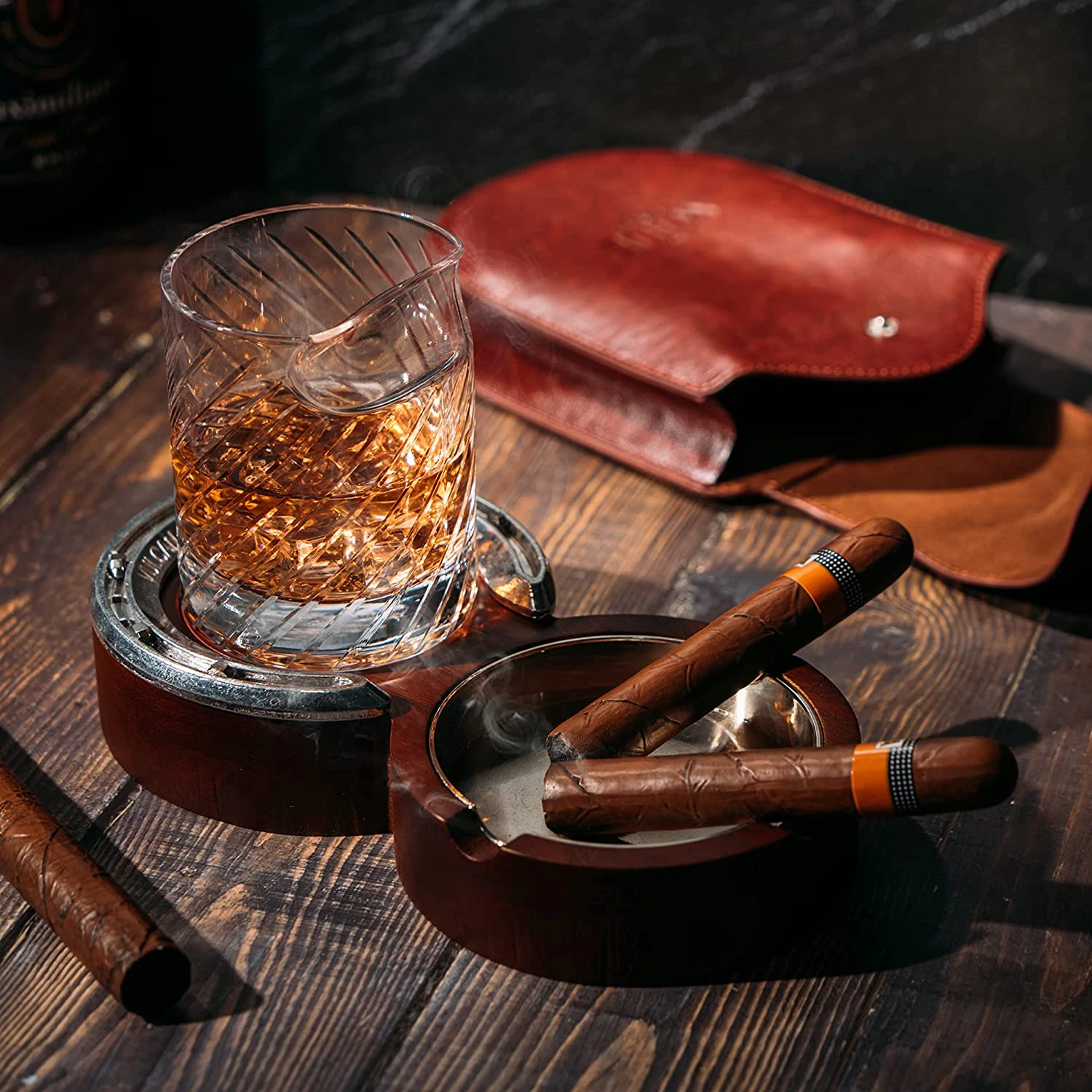 The Wine Savant Luxurious Cigar Glass - In A Leather Horseshoe Storage Case Whiskey Glassware With Cigar Holder - 10oz Cigar Holder Whiskey, Ash Tray - Dad, Men Home Office, Leather Gifts 3 The Wine Savant Luxurious Cigar Glass - In A Leather Horseshoe Storage Case Whiskey Glassware With Cigar Holder - 10oz Cigar Holder Whiskey, Ash Tray - Dad, Men Home Office, Leather Gifts - Image 3