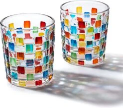 The Wine Savant Artisanal Hand Painted Stained Glass Window Whiskey Tumblers 10oz Set Of 2 Renaissance Romantic Rainbow Colored Drinking Glasses - Gift Idea For Her, Home Bar, Weddings 4" H -Refined Spirits Store 81QL7oX00sL. AC SL1500