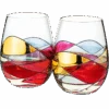 Artisanal Hand Painted Stemless - Gift For Mom, Friends, Girlfriends, Renaissance Romantic Stain-glassed Windows Wine Glasses Set Of 2 - Gift Idea For Birthday, Housewarming - Extra Large Goblets