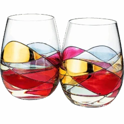 Artisanal Hand Painted Stemless - Gift For Mom, Friends, Girlfriends, Renaissance Romantic Stain-glassed Windows Wine Glasses Set Of 2 - Gift Idea For Birthday, Housewarming - Extra Large Goblets