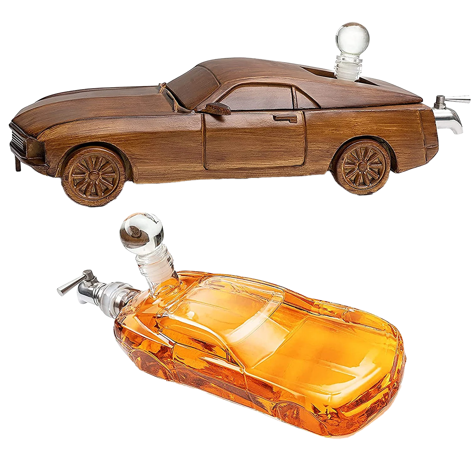 Car Wine & Whiskey Decanter Set 500ml By The Wine Savant 13" L - Wooden Car Figurine, Fastback Car Gifts, Bar Gifts, Parties, Birthdays 1 Car Wine & Whiskey Decanter Set 500ml By The Wine Savant 13" L - Wooden Car Figurine, Fastback Car Gifts, Bar Gifts, Parties, Birthdays