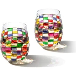 Renaissance Stained Wine Glasses Set Of 2 By The Wine Savant - Festive Colorful Coffee Cups, Stained Window, Multicolored, Home Bar Gift, Colored Drinkware, Rainbow Glassware (Stemless) -Refined Spirits Store 81RI NnW8nL. AC SL1500