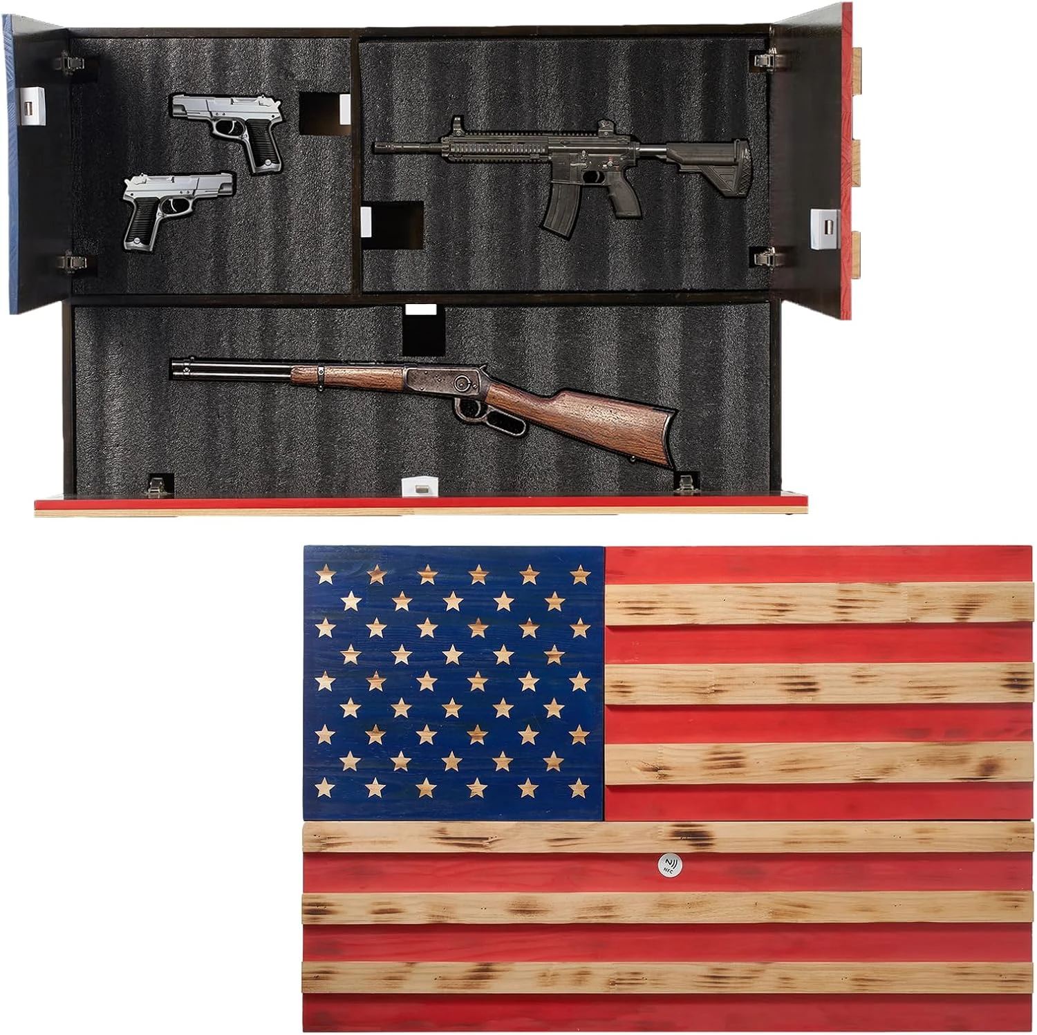 Tactical Rustic Hidden American Flag Gun Storage With Trap Door, Wall Storage | 35" X 22.5" | Firearm, Magazine And Knives Storage Easy Installation | Secure & Safe Compartment 1 Tactical Rustic Hidden American Flag Gun Storage With Trap Door, Wall Storage | 35" X 22.5" | Firearm, Magazine And Knives Storage Easy Installation | Secure & Safe Compartment