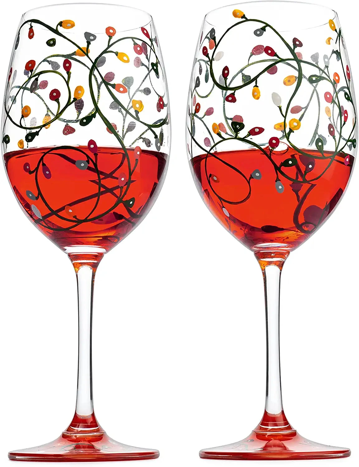 Stemmed Christmas Lights Wine Glasses Set Of 2 - Hand Painted Wine Glass Ornament Light Bulbs Glasses, Perfect For Wine, Champagne, Holiday Parties And Festivities - 9.5" High, 21 Oz Capacity 5 Stemmed Christmas Lights Wine Glasses Set Of 2 - Hand Painted Wine Glass Ornament Light Bulbs Glasses, Perfect For Wine, Champagne, Holiday Parties And Festivities - 9.5" High, 21 Oz Capacity - Image 5
