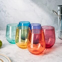 European Style Crystal, Stemless Wine Glasses, Acrylic Glasses Tritan Drinkware, Unbreakable Colored, 6 - Set - Shatterproof BPA-free Plastic, Reusable, All Purpose Glassware, 15oz -Refined Spirits Store 81XCo0Sma1L. AC SL1500