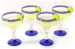 Mexican Hand Blown Glass – Set Of 4 Large 16oz, Cobalt Blue Rim Line, Luxury Margarita & Cocktail Glasses, Mexico Design Large 16oz Cobalt Cinco De Mayo - The Wine Savant, Dishwasher Safe Glassware -Refined Spirits Store 81XnRC6t8EL. AC SL1500