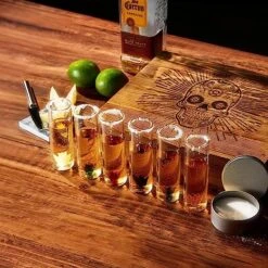 Tequila Shot Glass & Salt Gift Set For Men & Women | Six Agave Shot Glasses, Knife For Limes, One Skull Coaster, One Salt Tin | Skeleton Mahogany Wood Box Package For Tequila, Liquor Lovers -Refined Spirits Store 81Y3xeWw0ML. AC SX522