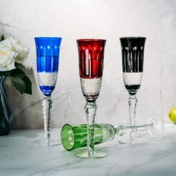 The Wine Savant Crystal Italian Multicolor Design Flutes - 4 Set - 5oz 9" H Cocktail & Champagne Glassware Bohemian Venetian Style Red, Blue, Green, Black Glasses, Dinners Parties, Bars & Weddings -Refined Spirits Store 81 eOcaFZKL. AC SL1500