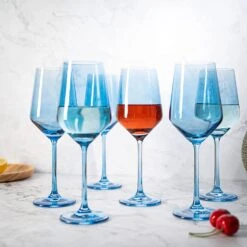 Colored Wine Glass Set, 12oz Glasses Set Of 6 Baby Shower Gender Reveal Boy Or Girl Decor Baby Announcement Unique Italian Style Tall Stemmed For White & Red Wine Elegant Glassware (Cobalt Blue) -Refined Spirits Store 81 nwNySy4L. AC SL1500