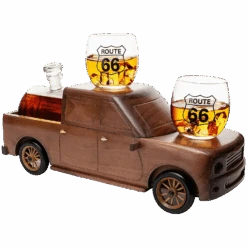 Pickup Truck Wine & Whiskey Decanter -500 Ml & Two 12 Oz Route 66 Glasses The Wine Savant - Alaska Gifts, Dad Driver Trucker Gifts, Truck, Truck Decor, Gifts For Car Enthusiasts