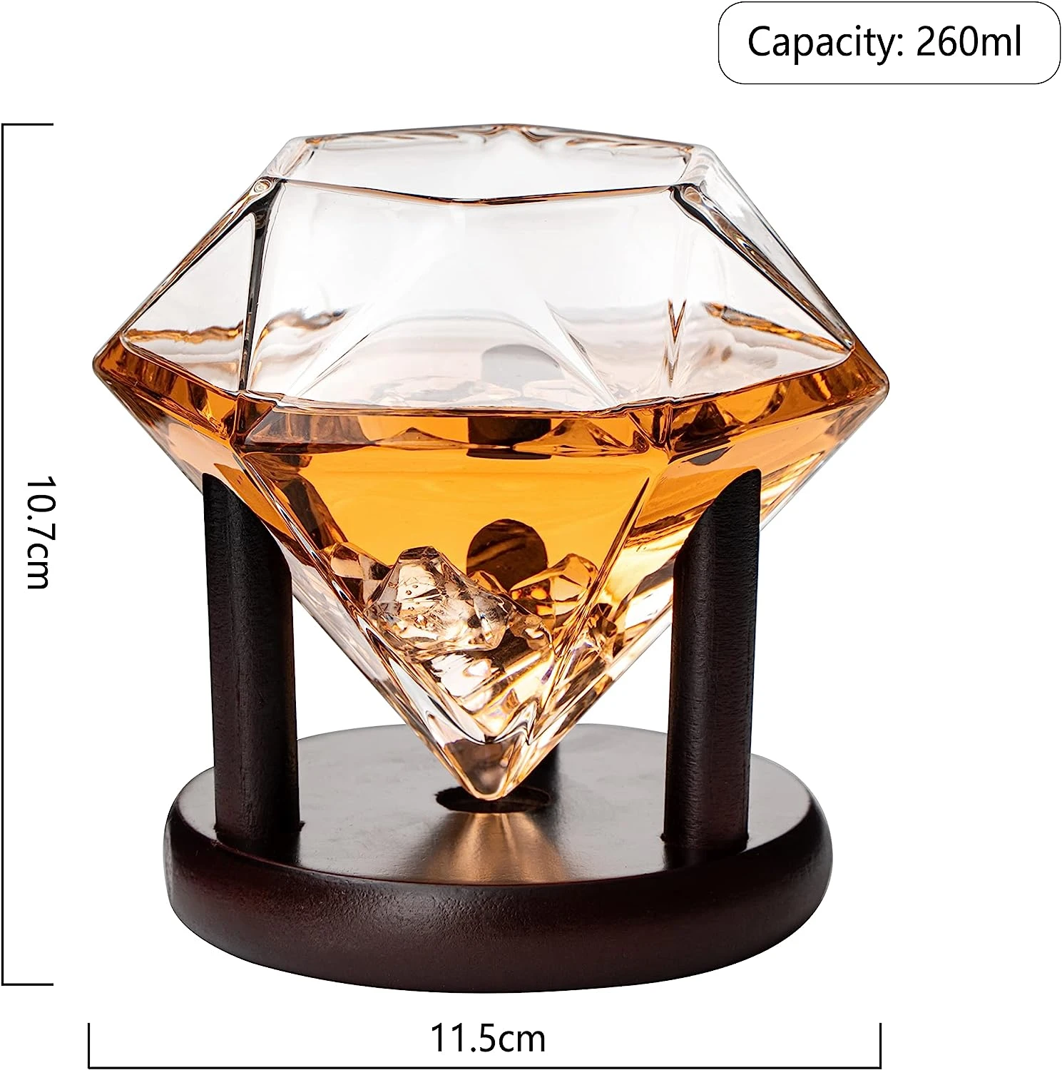 Set Of 4 Diamond Whiskey & Wine Glasses With Wood Stands 10oz - Wine, Whiskey, Water, Diamond Shaped, Diamonds Collection Sparkle Patented Wine Savant - Stands Alone, Or On Stand 4 Set Of 4 Diamond Whiskey & Wine Glasses With Wood Stands 10oz - Wine, Whiskey, Water, Diamond Shaped, Diamonds Collection Sparkle Patented Wine Savant - Stands Alone, Or On Stand - Image 4
