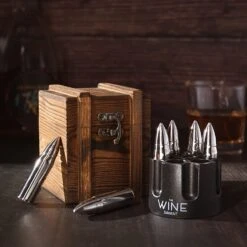 Whiskey Stones Bullets Stainless Steel With Wooden Gift Box - 1.75in Bullet Chillers Set Of 6 Inside Realistic Revolver - Made With Premium Stainless Steel, Large Whiskey Chillers Rocks (Silver) -Refined Spirits Store 81bpKBWyJBL. AC SL1500