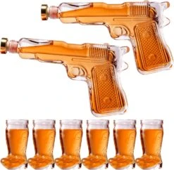 Pistol & Shotglasses Decanter Party Serving Holster Set - Whiskey Gun Decanter & Shot Glass - Pourers & Stopper - 2x 7.7oz Decanters - 6x 2oz Cowboy Boot Shots - Unique Gifts -Refined Spirits Store 81ctd1gNWSL. AC SL1500