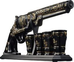 Luxury Black And Gold Pistol Decanter Set & 4 Shot Glasses – Whiskey Decanter For Liquor, Scotch, Bourbon, Vodka – Stylish Barware Gift Set For Men, Brother, Son, Dad, Him, Home Bar For Any Occasions -Refined Spirits Store 81d0cx3SdAL. AC SL1500