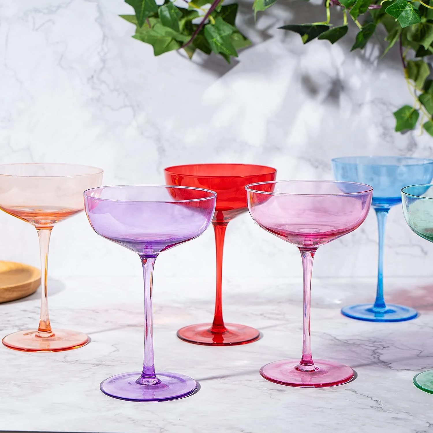 Colored Coupe Glasses | Set Of 6 | 7 Oz Classic Cocktail Glassware For Champagne, Martini, Manhattan, Cosmopolitan, Crystal Speakeasy Style Goblets Stems, Elegantly Color (Classic Multicolor) 3 Colored Coupe Glasses | Set Of 6 | 7 Oz Classic Cocktail Glassware For Champagne, Martini, Manhattan, Cosmopolitan, Crystal Speakeasy Style Goblets Stems, Elegantly Color (Classic Multicolor) - Image 3