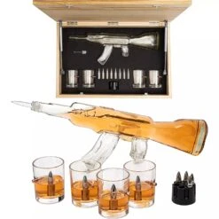 Gun Whiskey Decanter Set By The Wine Savant - SKF1801 Whiskey Gun Decanter 8 Bullet Whiskey Chillers - Military Gifts, Veteran Gifts, Law Enforcement Gifts, Home Bar Gifts, Drinking Accessories