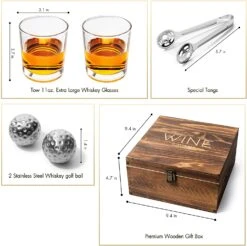 Luxurious Bar Gift Set - Golf Whiskey Glasses - Golf Ball Chillers - Tongs - Set In Premium Wood Box By The Wine Savant - Unique Whiskey Glass Set - Golf Gifts, Golfer Gifts, Gifts For Golf Lovers 11 Luxurious Bar Gift Set - Golf Whiskey Glasses - Golf Ball Chillers - Tongs - Set In Premium Wood Box By The Wine Savant - Unique Whiskey Glass Set - Golf Gifts, Golfer Gifts, Gifts For Golf Lovers -Refined Spirits Store 81fwMOPV87L. AC SL1500