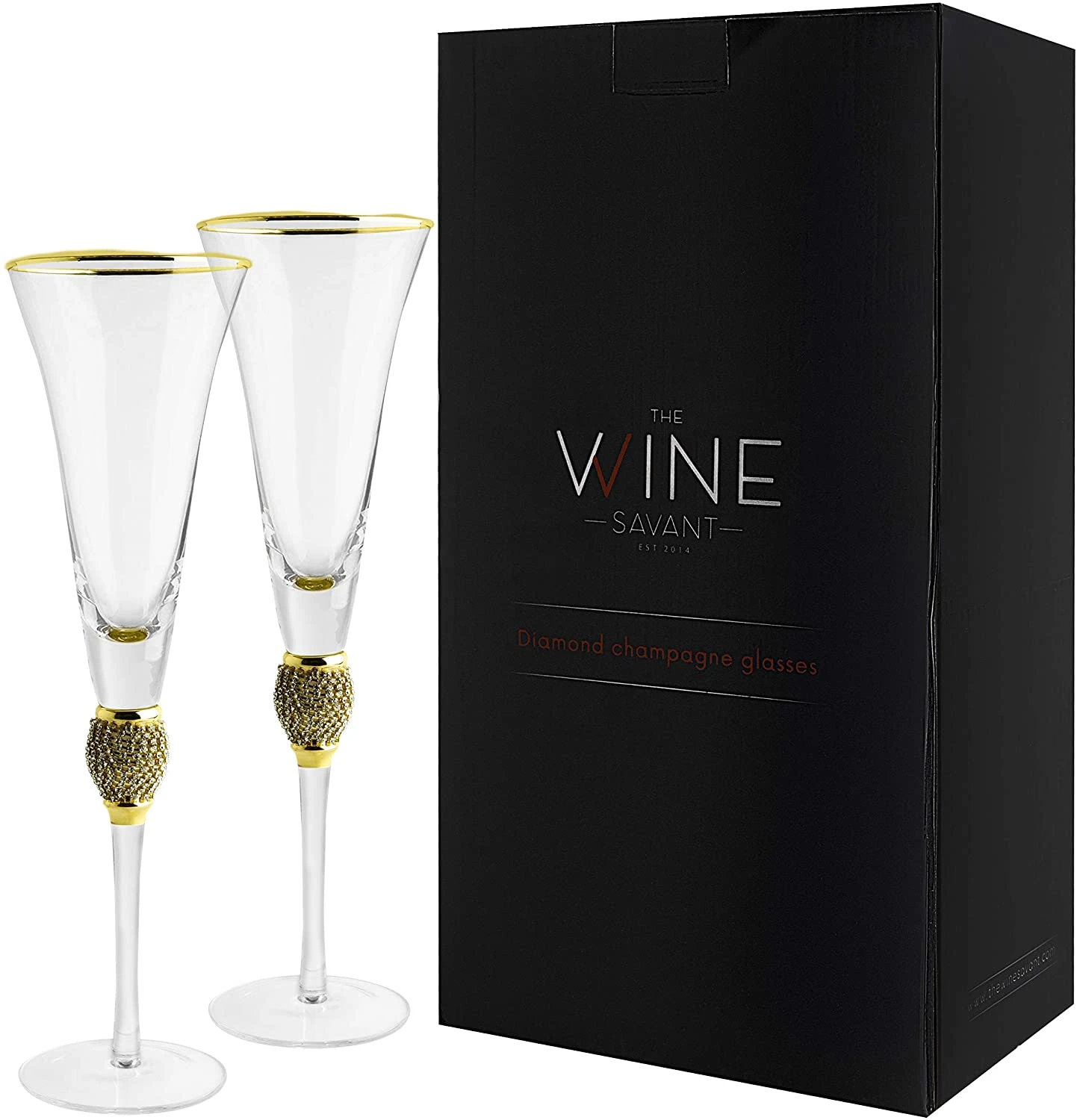 The Wine Savant Diamond Champagne Flutes Set Of 2 Glasses, Dimond Rhinestone Studded Long Stem, 7oz, Premium Designed Champagne Glasses For Spirits And Wine, Gift Boxed 3 The Wine Savant Diamond Champagne Flutes Set Of 2 Glasses, Dimond Rhinestone Studded Long Stem, 7oz, Premium Designed Champagne Glasses For Spirits And Wine, Gift Boxed - Image 3