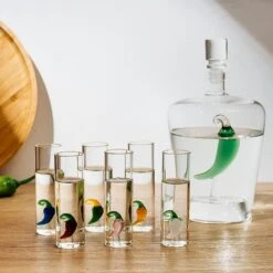 Tequila Decanter Set With Pepper Decanter And 6 Jalapeño Shot Glasses Set, Perfect For Holiday Gifts For Tequila Lovers, 25 Ounce Bottle, 3 Ounce Shot Glasses Cinco De Mayo, Reposado Gift (Pepper) -Refined Spirits Store 81giJMe78ML. AC SL1500