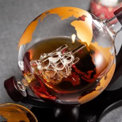 Gold Etched Whiskey Decanter Set Globe With 2 Gold Etched Globe Whisky Glasses - Perfect For A Birthday, Decanter Set For Whiskey, Scotch, Bourbon (27 Oz) (Gold) -Refined Spirits Store 81hkIgoqKrL. AC SL1500