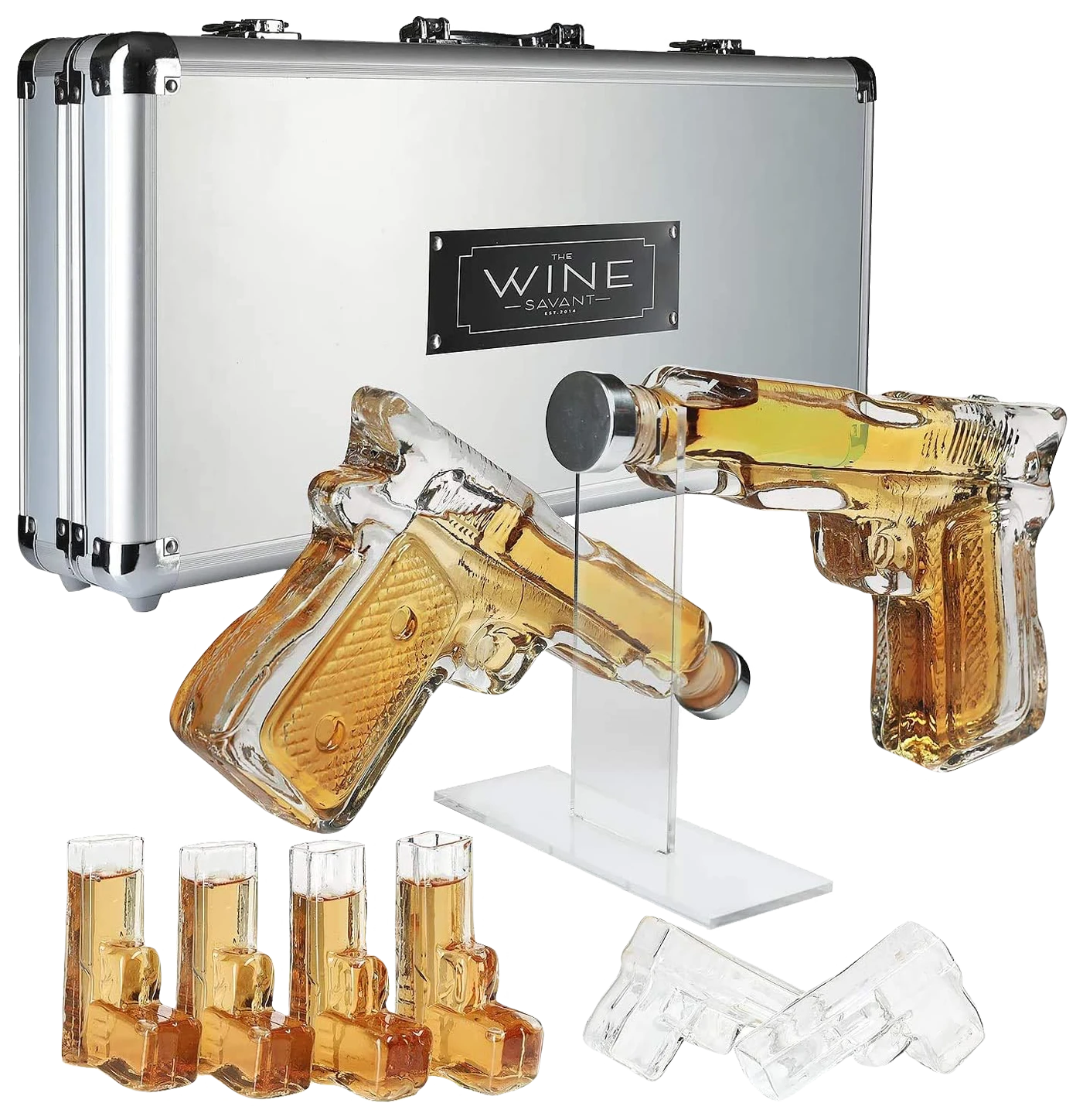 Pistol Whiskey Gun Decanter & Pistol Shot Glasses Set - Comes With A Large Carrying Case - Drinking Party Accessories, Great Gift 1 Pistol Whiskey Gun Decanter & Pistol Shot Glasses Set - Comes With A Large Carrying Case - Drinking Party Accessories, Great Gift