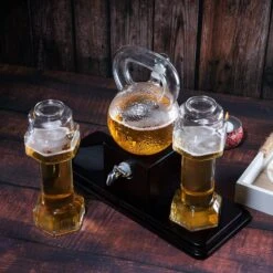 Kettlebell & Dumbbell Beer, Whiskey & Wine Dispenser Set, 40 OZ Decanter & 26 OZ Glasses - Great Weightlifting Gift, Coach, Deadlifting Powerlifting - Pourer With Spigot Mahogany Wooden Base Gym Gifts For Dad -Refined Spirits Store 81jwcw860nL. AC SL1500