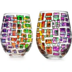 The Wine Savant Renaissance Stained Glass Windows, Artisanal Hand Painted Glassware Gift Idea Her, Him, Birthday, Mom, Housewarming, Gifts Ideas For Women & Men Art Deco (Stemless Wine Glasses) -Refined Spirits Store 81lMJD xZPL. AC SL1500