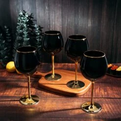 The Wine Savant Set Of 4 Black Wine Glasses Gold Stemmed 14 Oz Gold Rim Wine Glasses, Black Colored Wine Glasses Luxury Wine Glassware Wine Tasting, Wedding Gift, Anniversary, Birthday -Refined Spirits Store 81lmN6FjR L. AC SL1500