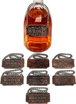 Decanter Tags Copper Set Of 8 For Alcohol - The Wine Savant - Bottle - Whiskey, Scotch, Bourbon, Gin, Rum, Vodka, Tequila And Brandy, Fits All Bottles, Great Home Gift, Gifts For Men & Women 3" L 2"H -Refined Spirits Store 81makaH8 jL. AC SL1500