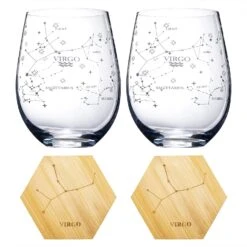Set Of 2 Zodiac Sign Wine Glasses With 2 Wooden Coasters By The Wine Savant - Astrology Drinking Glass Set With Etched Constellation Tumblers For Juice, Water Home Bar Horoscope Gifts 18oz (Virgo) -Refined Spirits Store 81n29FrmpNL. AC SL1500