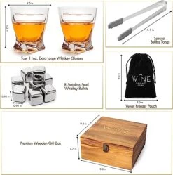 The Wine Savant Luxurious Cigar Glasses - Whiskey Glass With Cigar Holder - Set Of 2, 10oz Cigar Holder Whiskey Glasses, Tongs, 8 Cube Chilling Rocks Stones - Set In Premium Wood Box Gift For Any Bar -Refined Spirits Store 81niHATRhSL. AC SX569