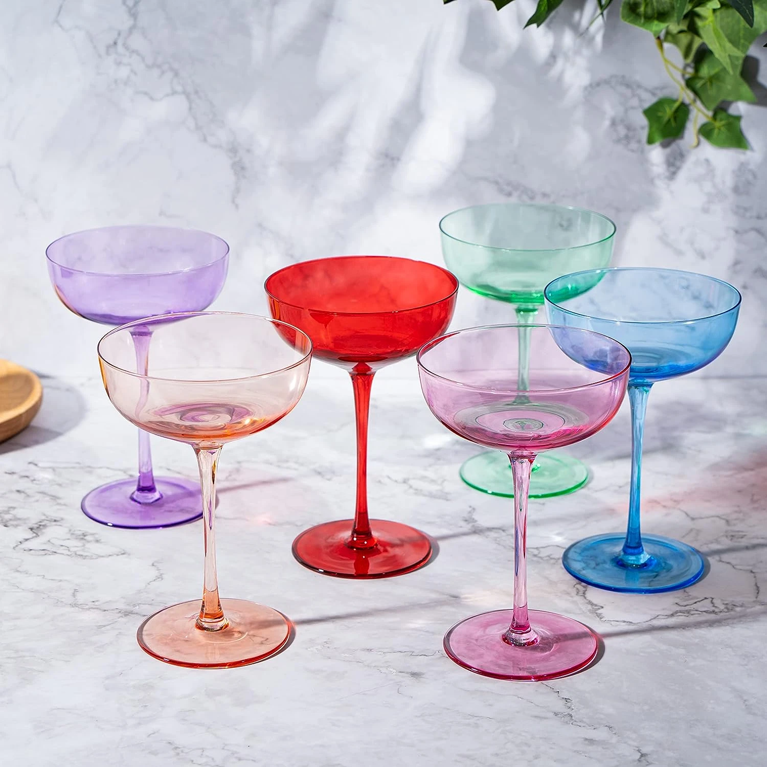 Colored Coupe Glasses | Set Of 6 | 7 Oz Classic Cocktail Glassware For Champagne, Martini, Manhattan, Cosmopolitan, Crystal Speakeasy Style Goblets Stems, Elegantly Color (Classic Multicolor) 2 Colored Coupe Glasses | Set Of 6 | 7 Oz Classic Cocktail Glassware For Champagne, Martini, Manhattan, Cosmopolitan, Crystal Speakeasy Style Goblets Stems, Elegantly Color (Classic Multicolor) - Image 2