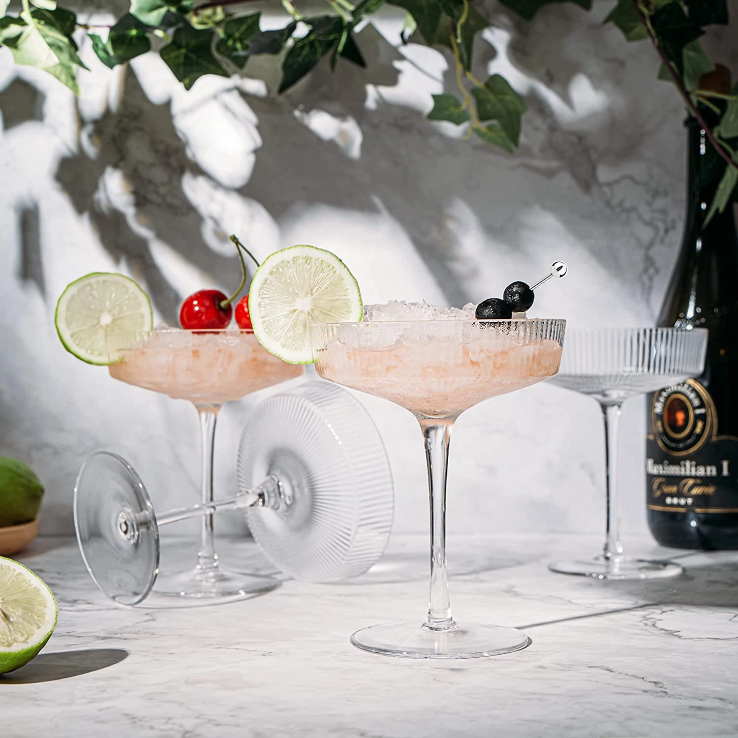 Ribbed Coupe Cocktail Glasses 8 Oz | Set Of 4 | Classic Manhattan Glasses For Cocktails, Champagne Coupe, Ripple Coupe Glasses, Art Deco Gatsby Vintage, Crystal With Stems (Clear) 3 Ribbed Coupe Cocktail Glasses 8 Oz | Set Of 4 | Classic Manhattan Glasses For Cocktails, Champagne Coupe, Ripple Coupe Glasses, Art Deco Gatsby Vintage, Crystal With Stems (Clear) - Image 3