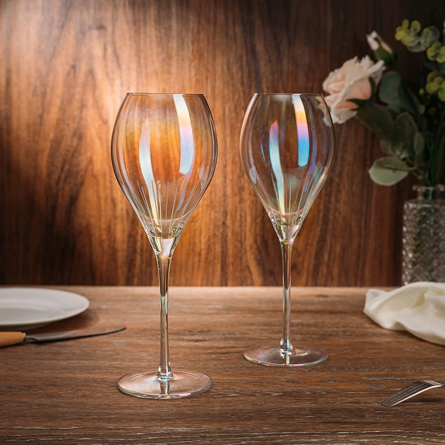 Parisian Performance Glassware French Paris Collection Crystal Pink Glasses, Red & White Wines - The Wine Savant - For Weddings Present Everyday Beautiful Gift Anniversary (Iridescent Wine 2 Set) 2 Parisian Performance Glassware French Paris Collection Crystal Pink Glasses, Red & White Wines - The Wine Savant - For Weddings Present Everyday Beautiful Gift Anniversary (Iridescent Wine 2 Set) - Image 2