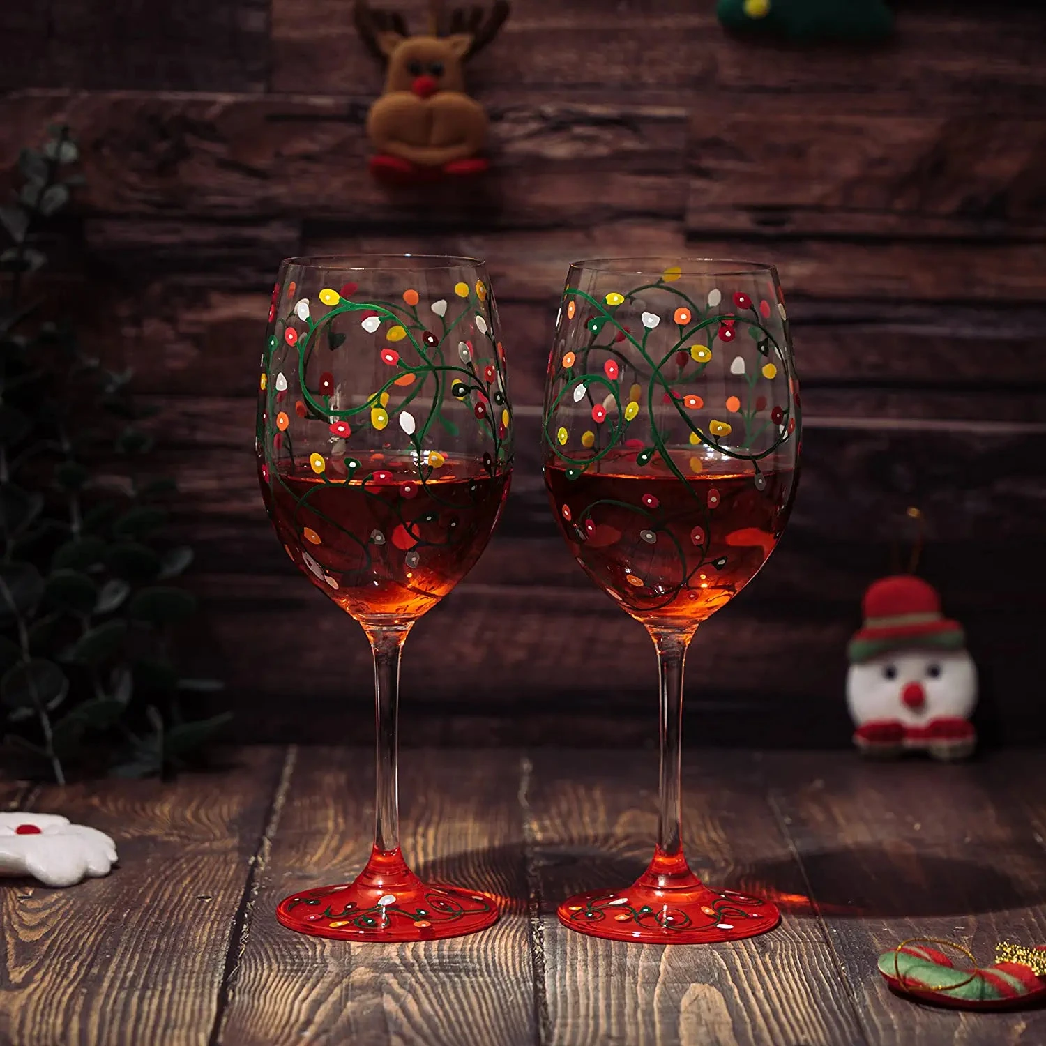 Stemmed Christmas Lights Wine Glasses Set Of 2 - Hand Painted Wine Glass Ornament Light Bulbs Glasses, Perfect For Wine, Champagne, Holiday Parties And Festivities - 9.5" High, 21 Oz Capacity 2 Stemmed Christmas Lights Wine Glasses Set Of 2 - Hand Painted Wine Glass Ornament Light Bulbs Glasses, Perfect For Wine, Champagne, Holiday Parties And Festivities - 9.5" High, 21 Oz Capacity - Image 2