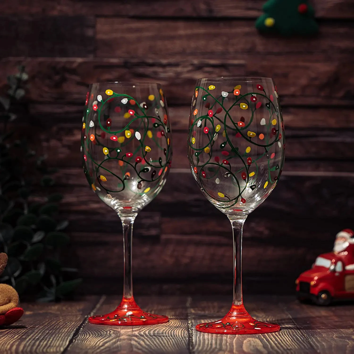 Stemmed Christmas Lights Wine Glasses Set Of 2 - Hand Painted Wine Glass Ornament Light Bulbs Glasses, Perfect For Wine, Champagne, Holiday Parties And Festivities - 9.5" High, 21 Oz Capacity 4 Stemmed Christmas Lights Wine Glasses Set Of 2 - Hand Painted Wine Glass Ornament Light Bulbs Glasses, Perfect For Wine, Champagne, Holiday Parties And Festivities - 9.5" High, 21 Oz Capacity - Image 4