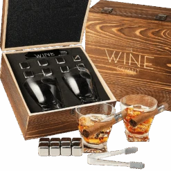 The Wine Savant Luxurious Cigar Glasses - Whiskey Glass With Cigar Holder - Set Of 2, 10oz Cigar Holder Whiskey Glasses, Tongs, 8 Cube Chilling Rocks Stones - Set In Premium Wood Box Gift For Any Bar