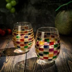 Renaissance Stained Wine Glasses Set Of 2 By The Wine Savant - Festive Colorful Coffee Cups, Stained Window, Multicolored, Home Bar Gift, Colored Drinkware, Rainbow Glassware (Stemless) -Refined Spirits Store 81wqvRfjBcL. AC SL1500