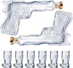 Pistol & Shotglasses Decanter Party Serving Holster Set - Whiskey Gun Decanter & Shot Glass - Pourers & Stopper - 2x 7.7oz Decanters - 6x 2oz Cowboy Boot Shots - Unique Gifts -Refined Spirits Store 81wzktd2t9L. AC SL1500
