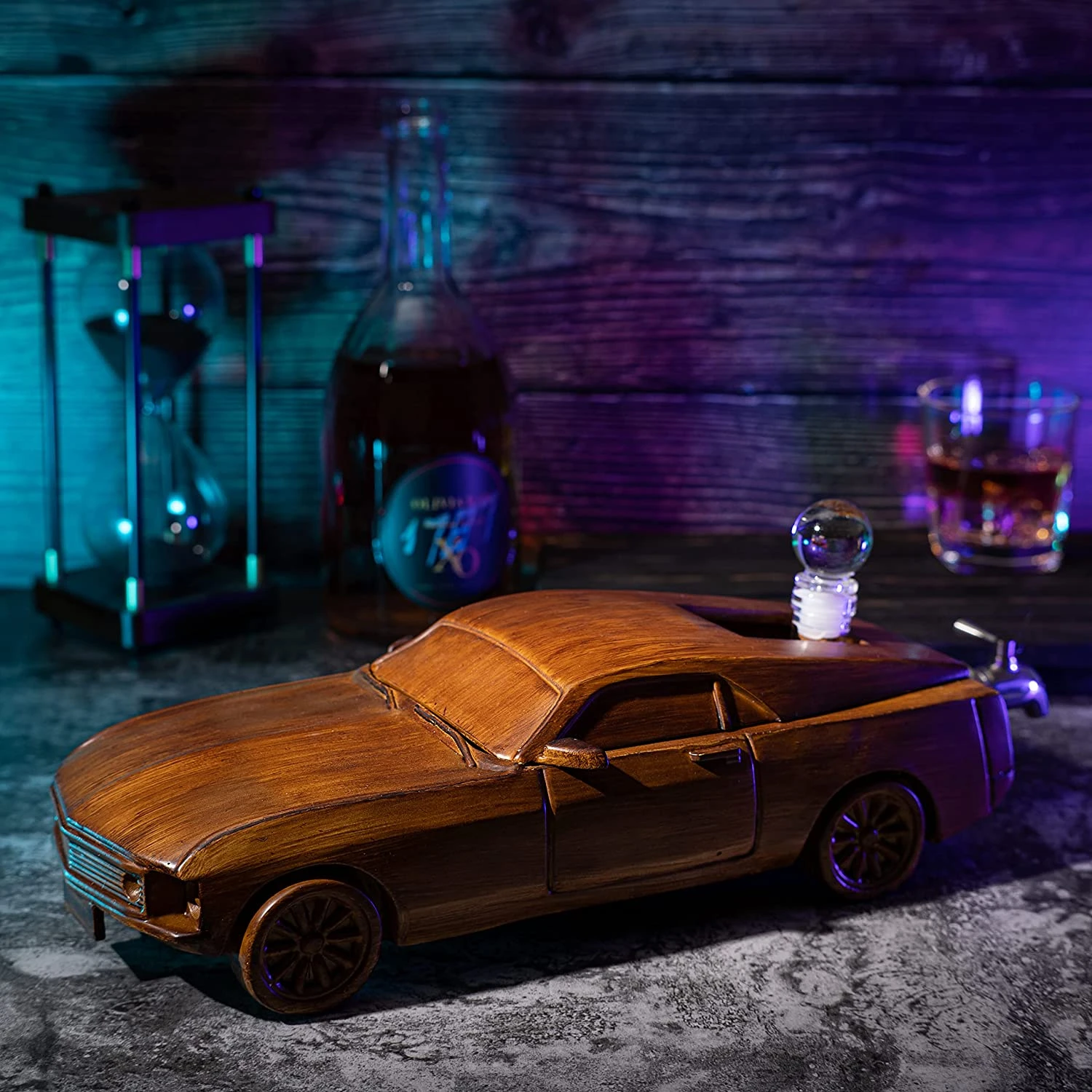 Car Wine & Whiskey Decanter Set 500ml By The Wine Savant 13" L - Wooden Car Figurine, Fastback Car Gifts, Bar Gifts, Parties, Birthdays 2 Car Wine & Whiskey Decanter Set 500ml By The Wine Savant 13" L - Wooden Car Figurine, Fastback Car Gifts, Bar Gifts, Parties, Birthdays - Image 2