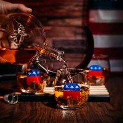 Republican Party Wine & Whiskey Decanter Set, Proud Republicans Vote Red Election Decor, Washington DC Politics Gift, 750ml US Flag & 4 Glasses - Elephant Logo, RNC Gifts, Senate, House & President -Refined Spirits Store 81y4YfORL9L. AC SL1500