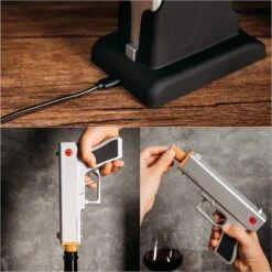 Electric Gun Wine Corkscrew Bottle Opener - Rechargeable Holster Base Cordless Battery - Automatically Open Wines Multifunctional Electronic Cork Puller - Guns Enthusiasts Gift & Vino Lovers (Silver) -Refined Spirits Store 81zBIsfXhaL. AC SL1500