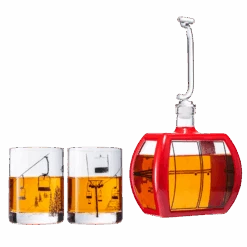 Ski Mountain Gondola Decanter & Glasses For Wine & Whiskey - 34oz - Two 10oz Snow Mountains Chairlift Glassware - Ski Home Decor - Skiier & Snowboarder Gifts, Vintage, Winter Skiers Decorations Gift