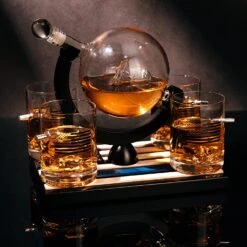 Police Officers Decanter - Whiskey And Wine Set 850ml & Four 10oz Glasses, Thin Blue Line Flag Base - Law Enforcement Gifts, Police & Police Academy, Gift Set First Responders! Gifts For Dad -Refined Spirits Store 91 uun4oOtL. AC SL1500