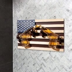 Pistol Whiskey Decanter Set Of 2 300ml On American Flag Wall Rack By The Wine Savant - Tik Tok Gun Decanter, Veteran Gifts, Military Gifts, Home Bar Gifts, Law Enforcement Gifts -Refined Spirits Store 91217Y20WuL. AC SL1500