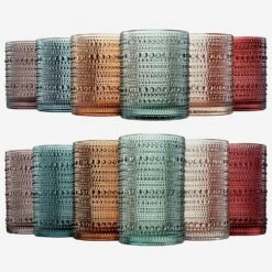 Hobnail Drinking Glasses Pastel Colored Beaded Drinking | Set Of 12