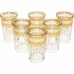 Gold Moroccan Glasses Artisan Hand-Made Multipurpose 220 Ml 7.5 Oz Tea And Wine Morrocan Tumbler Marrakech & Casablanca Tea Cups Set Of 6, By The Wine Savant